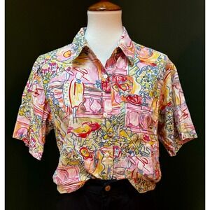 VTG 100% Cotton Westbound Sport Abstract Print Short Sleeve Shirt Women's M